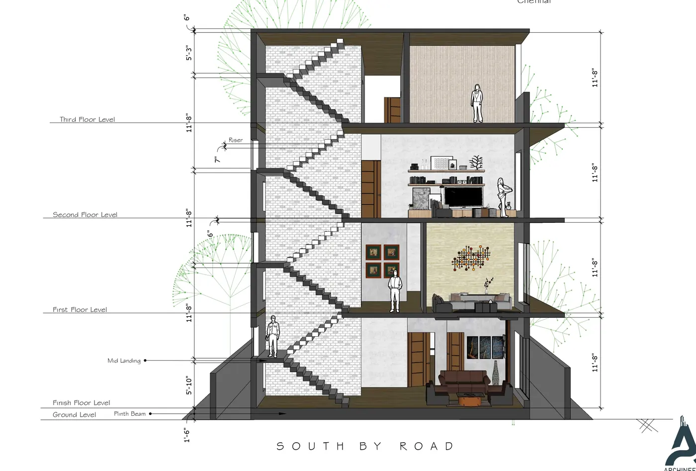 ARCHINEERS building section drawing used as process documentation, not an official sanction
